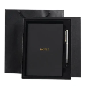Premium Custom-Bound Notebook-Black Custom diary gift set with pen