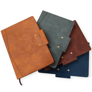 Vintage-Inspired PU Leather Journals with Studded Strap & Angled Pocket | Multi-Color Bulk Orders