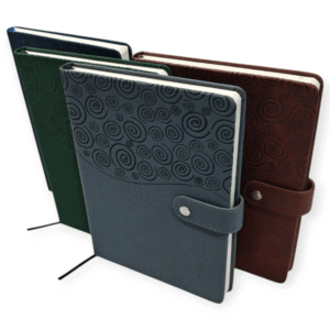 Premium PU Leather Notebooks: Debossed Swirl Design & Strap | Wholesale Corporate Gifts